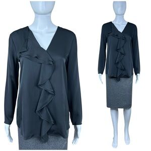 Theory Jastrid Silk Ruffle Front Blouse Small Preppy Quiet Luxury Career Capsule